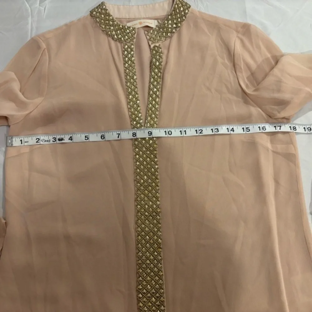 Tory Burch Women’s Dusty Rose Silk Gem Embellished Tunic Blouse Shirt‎ Size 2